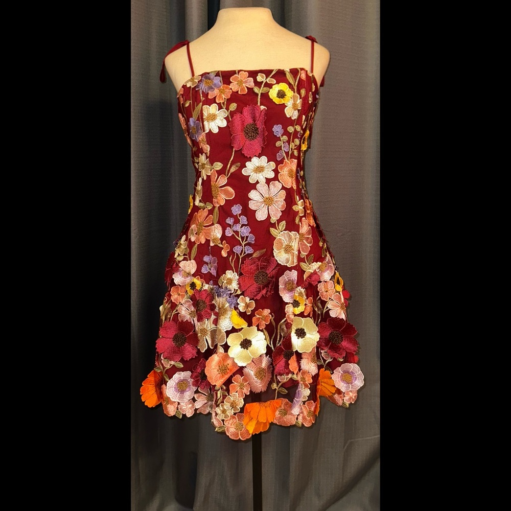 Sugar Thrillz Sugar Thrillz’FLORAL DREAMS’ Dress 3D Appliqué Floral Burgundy L